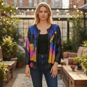 Vintage Geometric Colorblock Sequin Jacket | Tag Size Medium